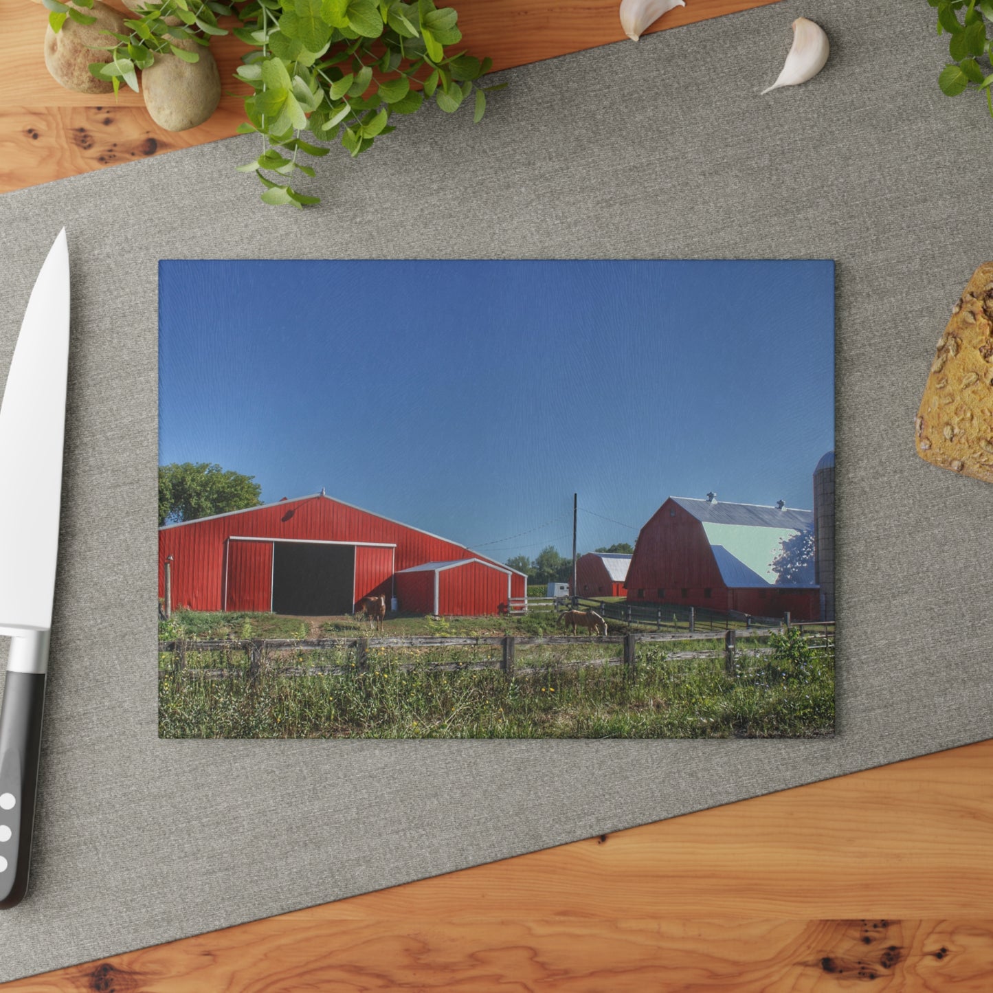 U R There Photography Mount Morris Road Farm and Horse Rustic Farmhouse Tempered-Glass Cutting Board