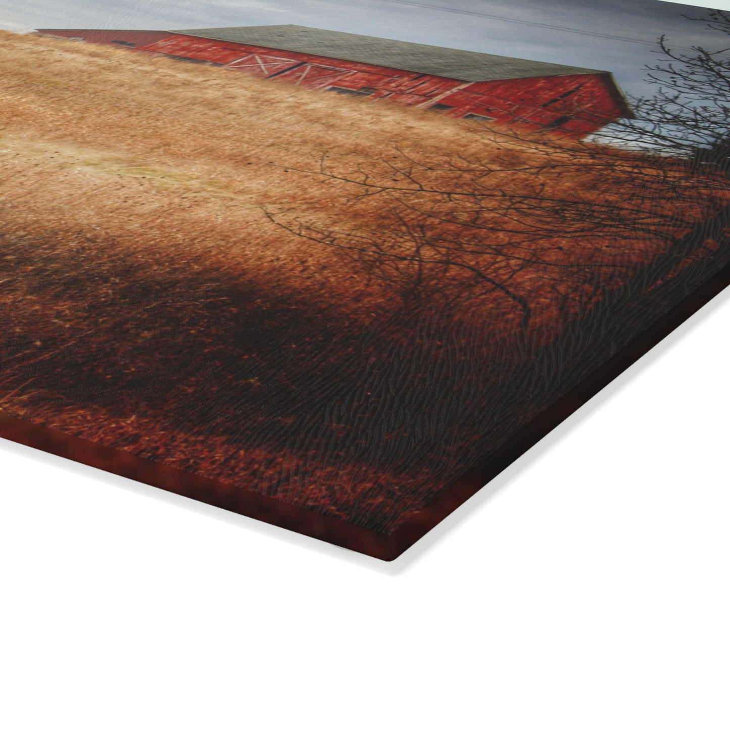 U R There Photography Grey Road Hillside Red II Rustic Farmhouse Tempered-Glass Cutting Board