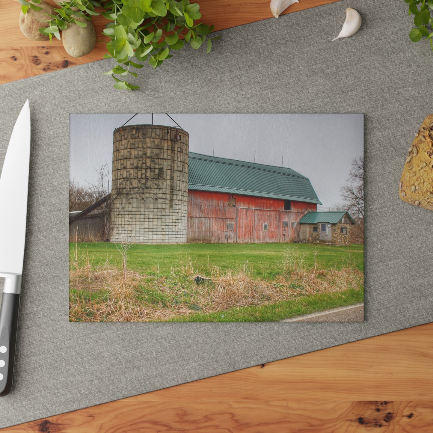 U R There Photography Plumb Creek Road Red I Rustic Farmhouse Tempered-Glass Cutting Board