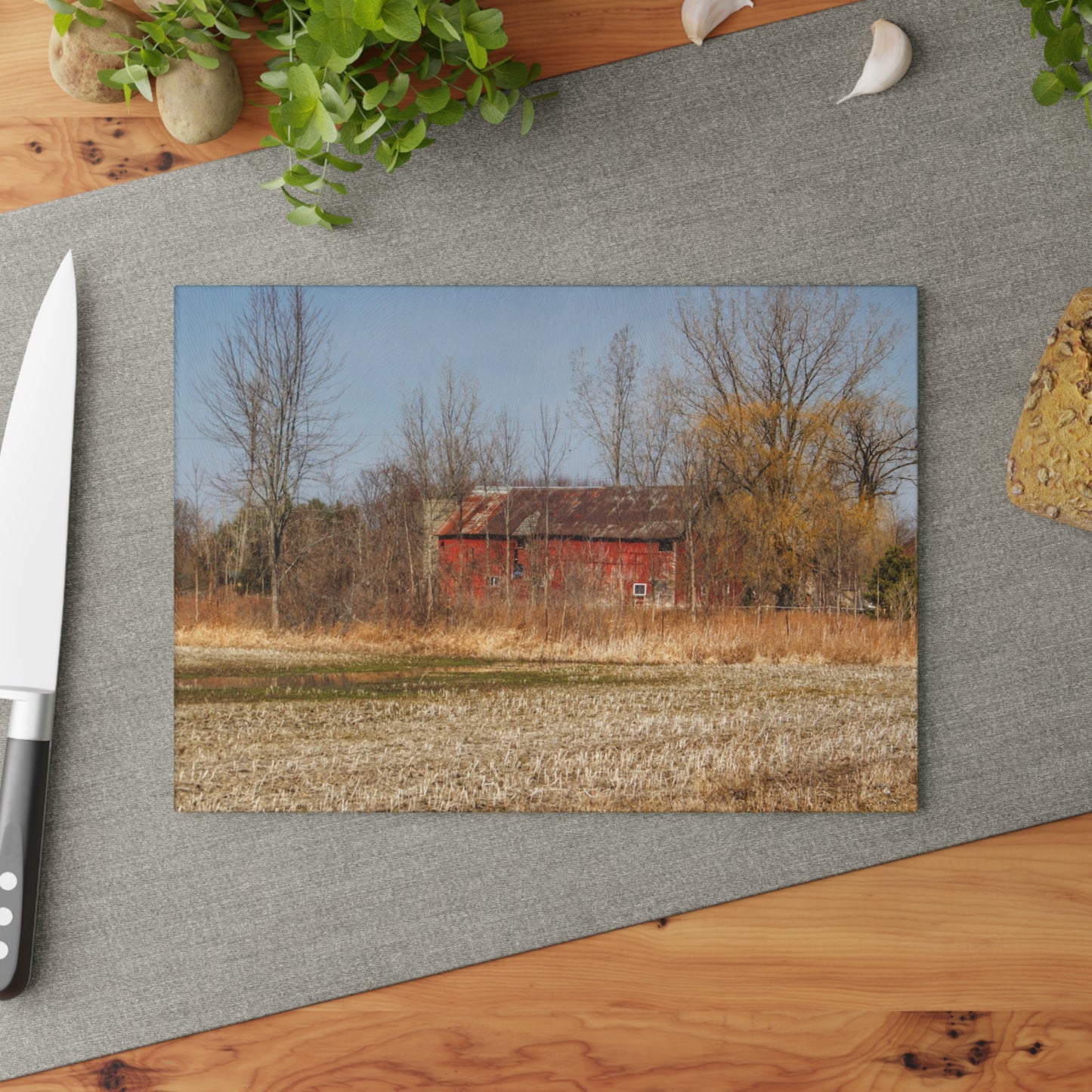 U R There Photography Hidden Scotch Settlement Red Rustic Farmhouse Tempered-Glass Cutting Board