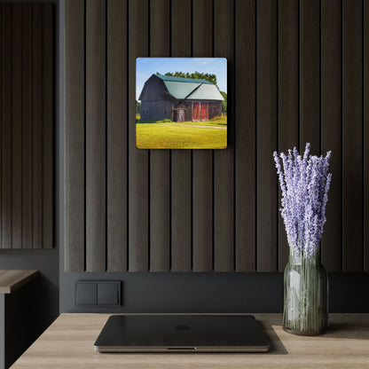 U R There Photography Red Door Barn of Mount Morris Road Rustic Farmhouse Acrylic Analog Wall Clock