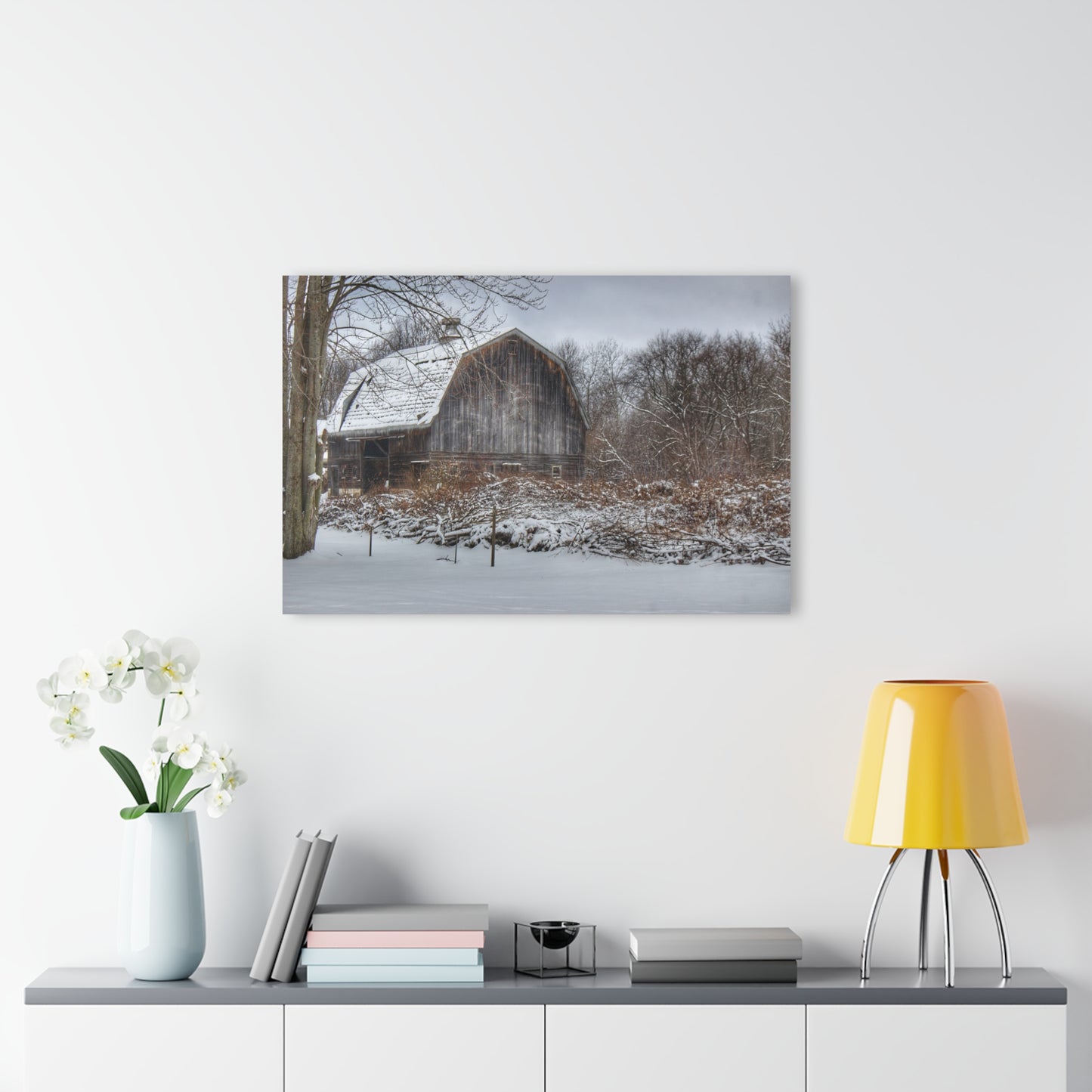 U R There Photography Vassar Road Hidden Grey in Winter Rustic Farmhouse Acrylic Wall Print