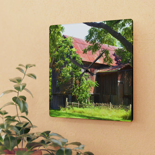 U R There Photography Oxford Rusted Red III Rustic Farmhouse Acrylic Analog Wall Clock