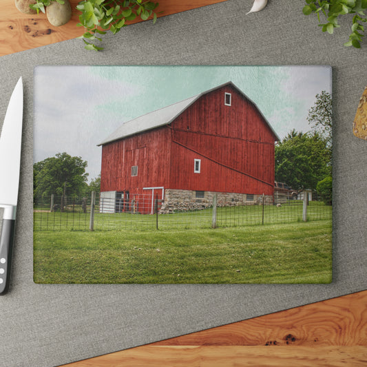 U R There Photography Elba Red II Rustic Farmhouse Tempered-Glass Cutting Board