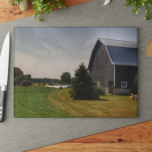 U R There Photography Black Haybarn Rustic Farmhouse Tempered-Glass Cutting Board