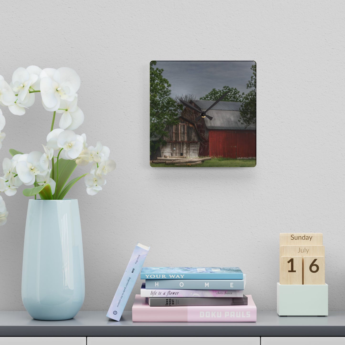 U R There Photography Barkley Road Buddies Rustic Farmhouse Acrylic Analog Wall Clock