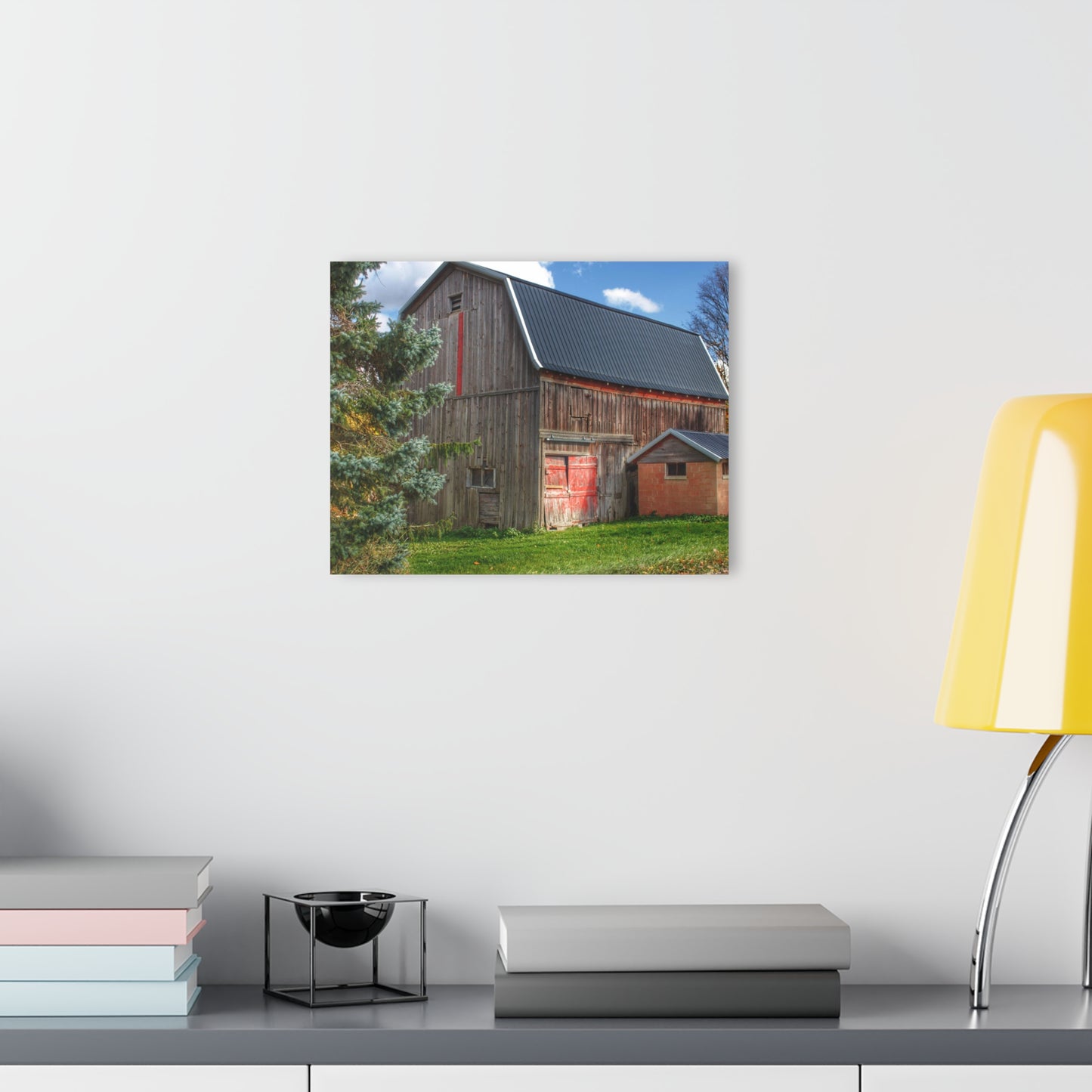 U R There Photography East Leonard Road Red Rustic Farmhouse Acrylic Wall Print 30″ x 20″ (Horizontal) 0.25''
