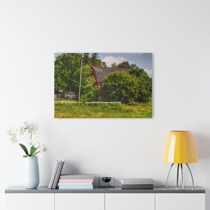 U R There Photography Hidden Red Beyond the Fence Rustic Farmhouse Acrylic Wall Print