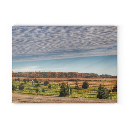 U R There Photography Fences, Firs and Fall Rustic Farmhouse Tempered-Glass Cutting Board