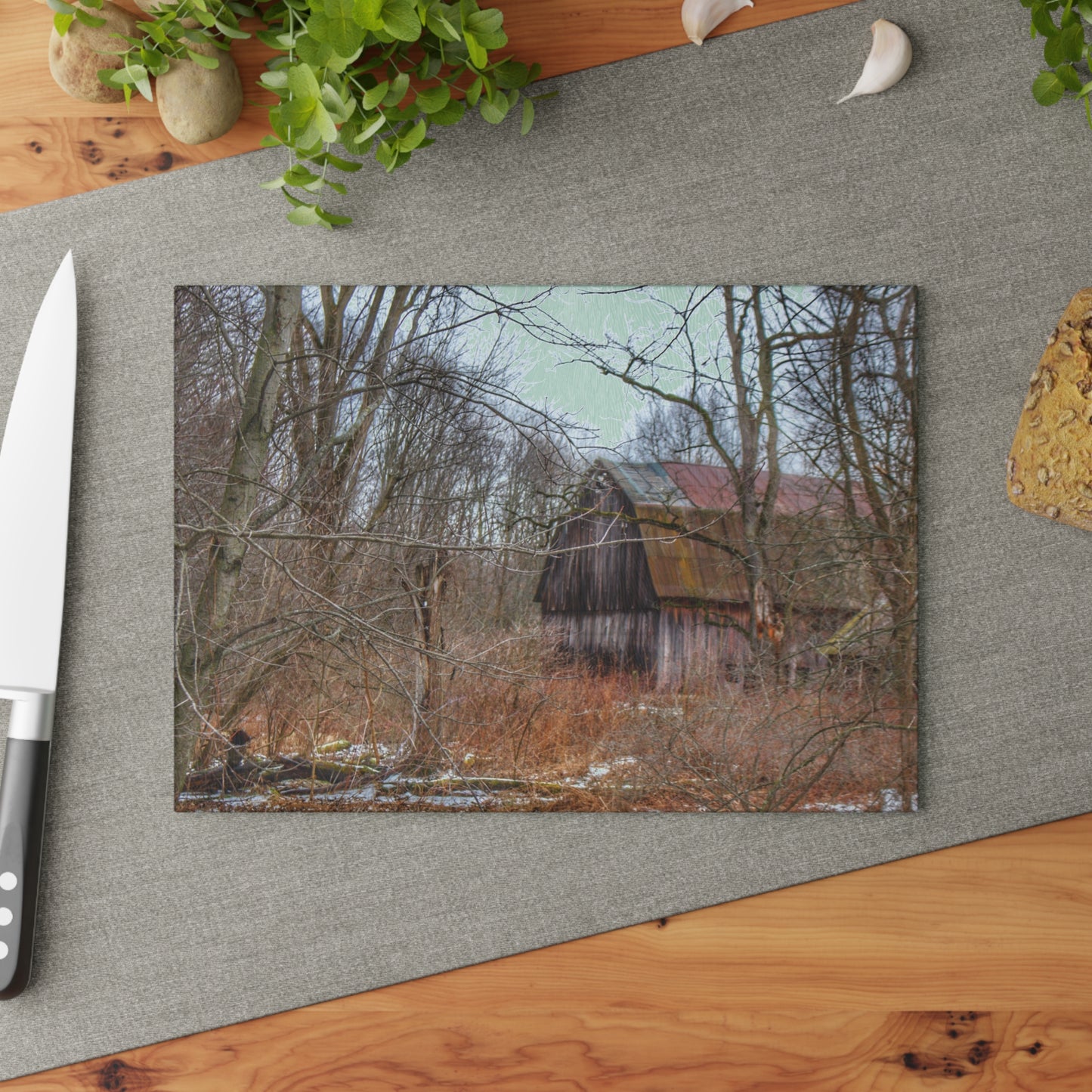 U R There Photography West Barnes Lake Hidden Red Rustic Farmhouse Tempered-Glass Cutting Board