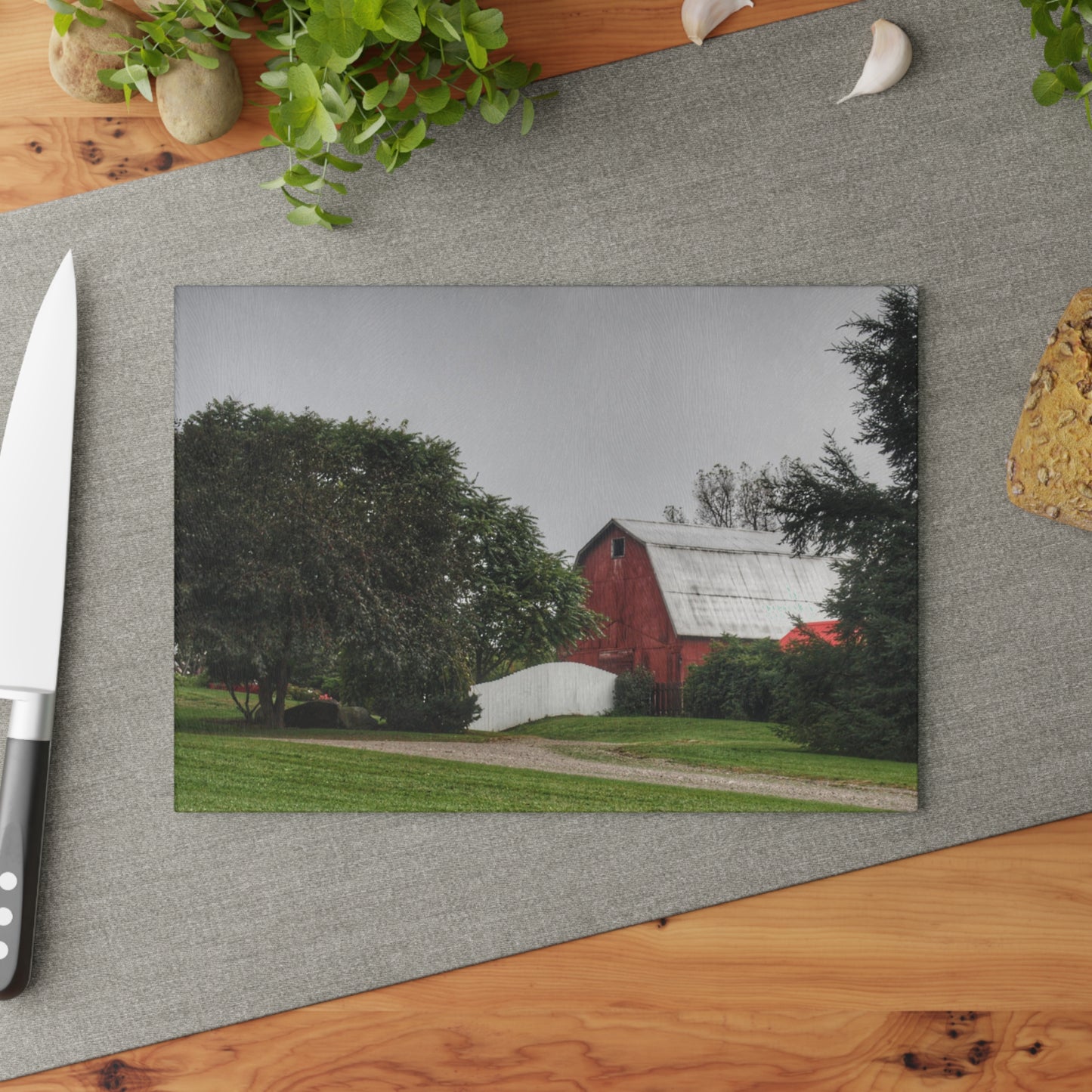 U R There Photography Bronson Lake Hidden Red II Rustic Farmhouse Tempered-Glass Cutting Board