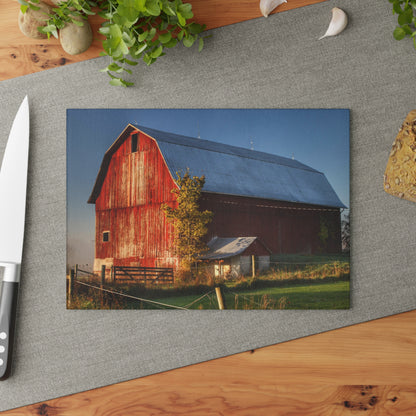 U R There Photography Columbiaville Red III Rustic Farmhouse Tempered-Glass Cutting Board
