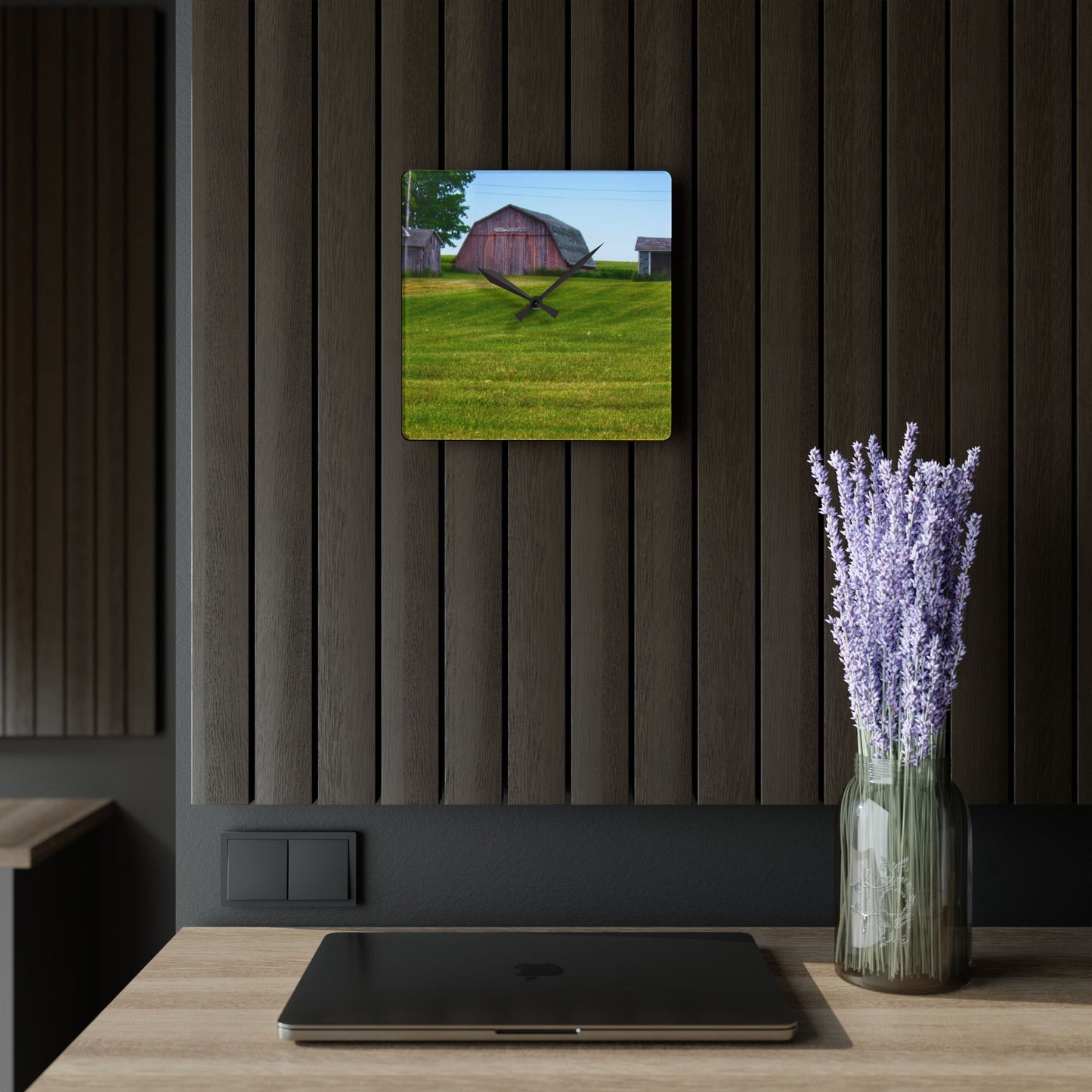 U R There Photography Cass City Elmwood Greys Rustic Farmhouse Acrylic Analog Wall Clock