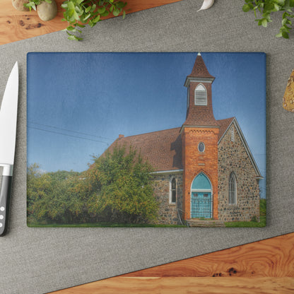 U R There Photography Mayville Church of the Past Rustic Farmhouse Tempered-Glass Cutting Board