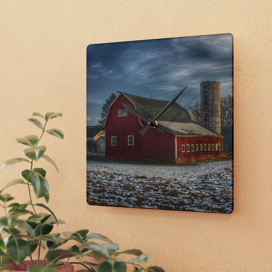 U R There Photography Mitchell Lake Road Red Rustic Farmhouse Acrylic Analog Wall Clock