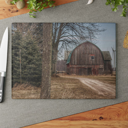 U R There Photography Barns of Deckerville Road I Rustic Farmhouse Tempered-Glass Cutting Board