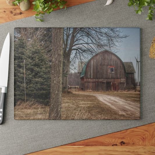U R There Photography Barns of Deckerville Road I Rustic Farmhouse Tempered-Glass Cutting Board
