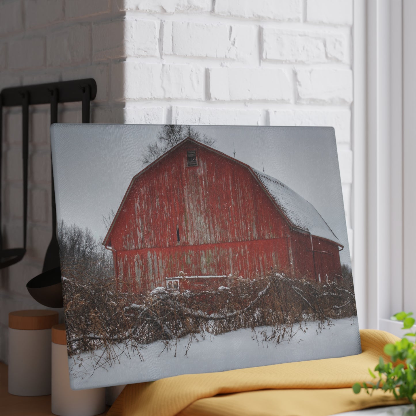 U R There Photography Hadley Road Barn at the Bend Rustic Farmhouse Tempered-Glass Cutting Board