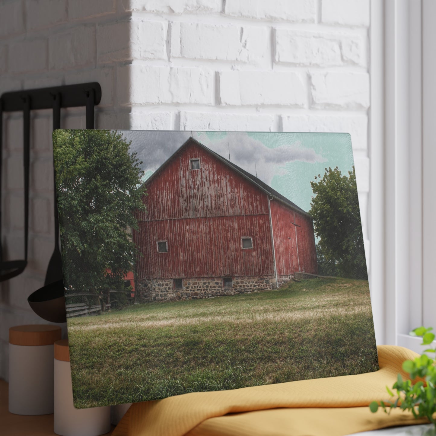 U R There Photography Five Lakes Red II Rustic Farmhouse Tempered-Glass Cutting Board