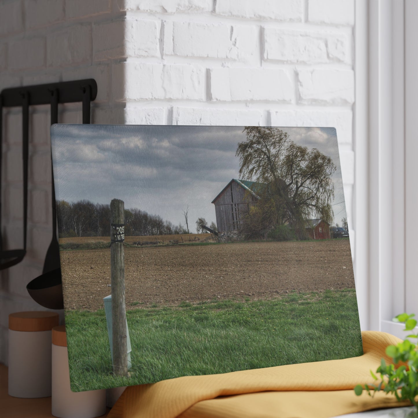 U R There Photography Cedar Creek Road Grey Rustic Farmhouse Tempered-Glass Cutting Board
