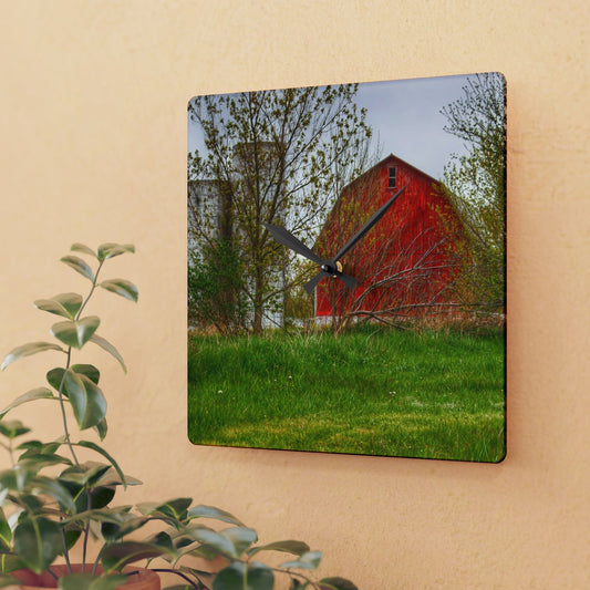 U R There Photography Castle Corner Red I Rustic Farmhouse Wall Clock