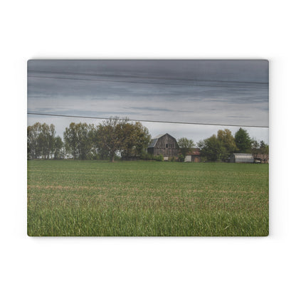 U R There Photography Old Grey Across the Field Rustic Farmhouse Tempered-Glass Cutting Board