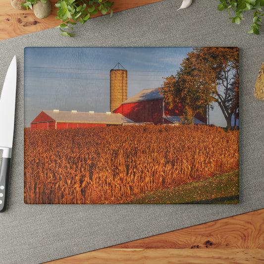 U R There Photography Lake Pleasant Reds I Rustic Farmhouse Tempered-Glass Cutting Board