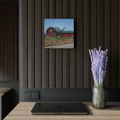 U R There Photography M-15 Quilted Red Rustic Farmhouse Acrylic Analog Wall Clock