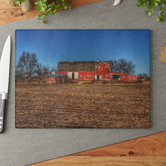 U R There Photography Rochester Road Red II Rustic Farmhouse Tempered-Glass Cutting Board