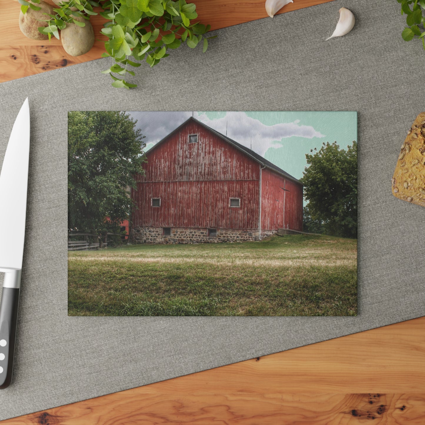 U R There Photography Five Lakes Red II Rustic Farmhouse Tempered-Glass Cutting Board