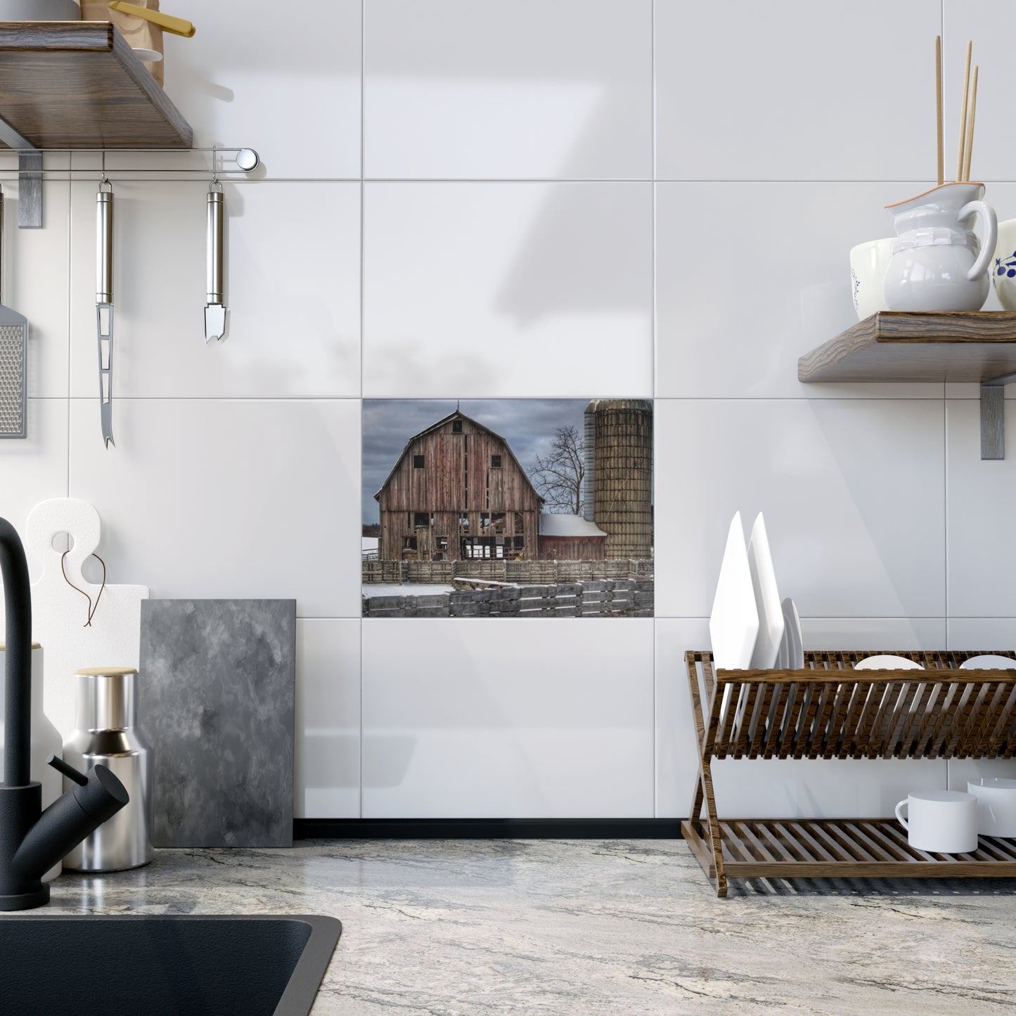 U R There Photography Old Marathon Red Rustic Farmhouse Decorative Ceramic Tile