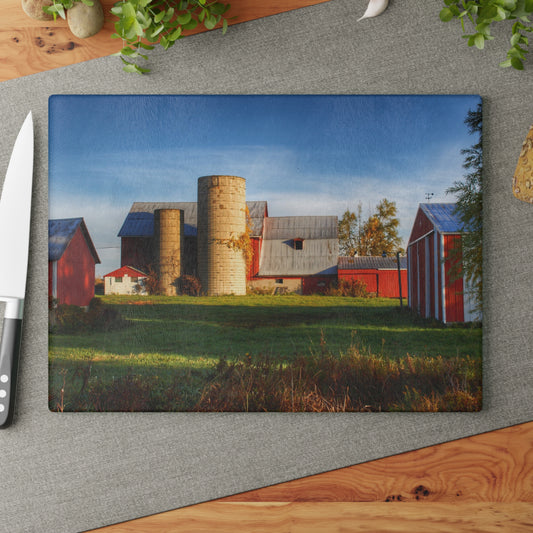 U R There Photography Maynard Road Reds Rustic Farmhouse Tempered-Glass Cutting Board