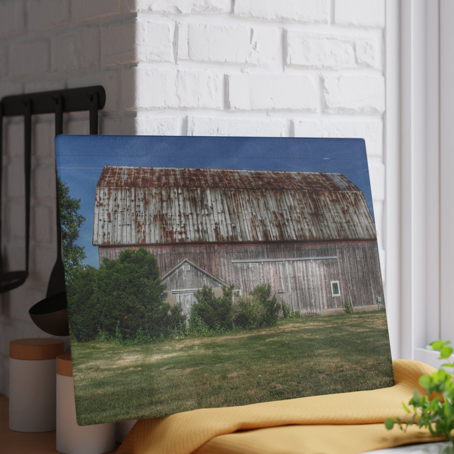 U R There Photography Barkley Road Red in Summer I Rustic Farmhouse Tempered-Glass Cutting Board