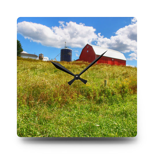U R There Photography South Henderson Road Hilltop Red II Rustic Farmhouse Acrylic Analog Wall Clock