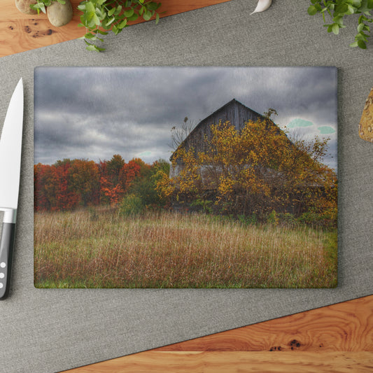 U R There Photography Church Road Grey III Rustic Farmhouse Tempered-Glass Cutting Board