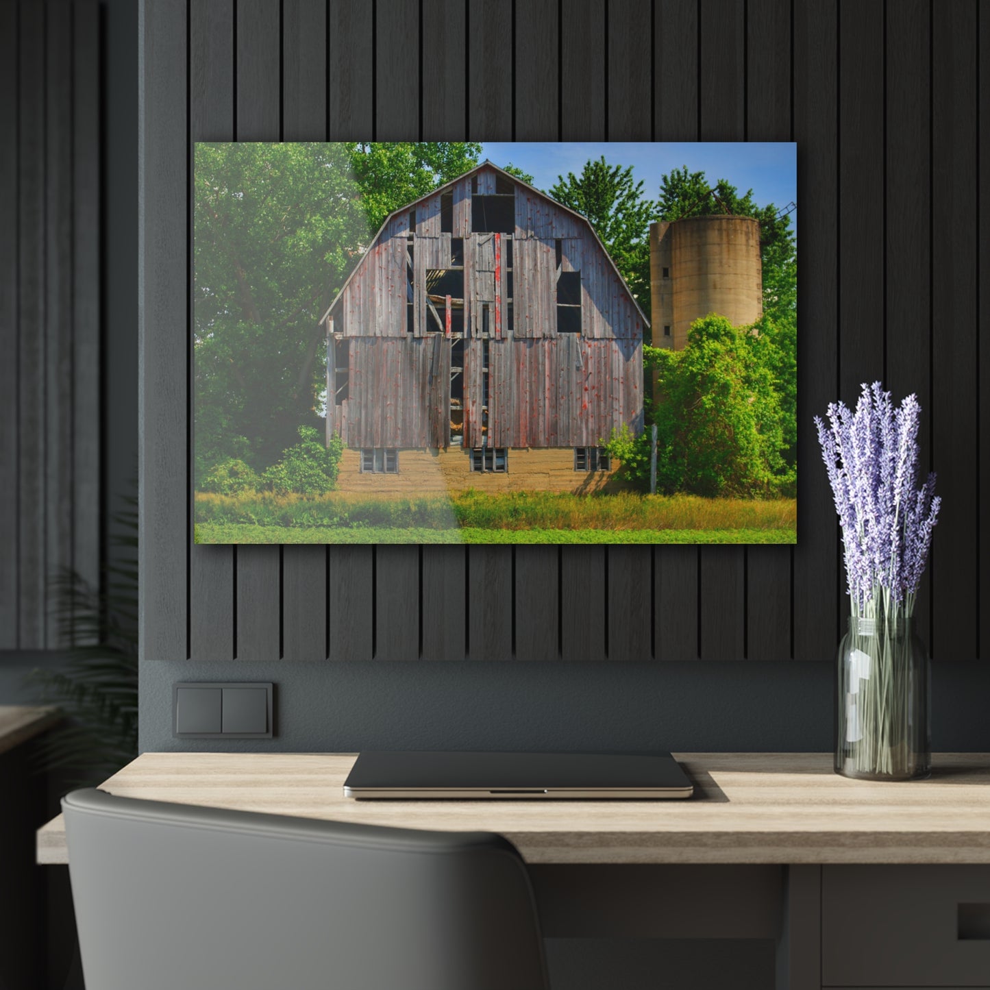 U R There Photography Mushroom Road Red and Silo Rustic Farmhouse Acrylic Wall Print