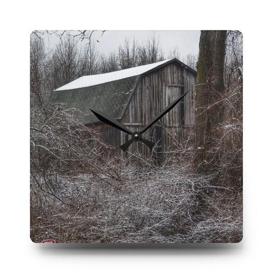 U R There Photography Saginaw Road Grey Rustic Farmhouse Acrylic Analog Wall Clock 10.75'' × 10.75'' (Square)