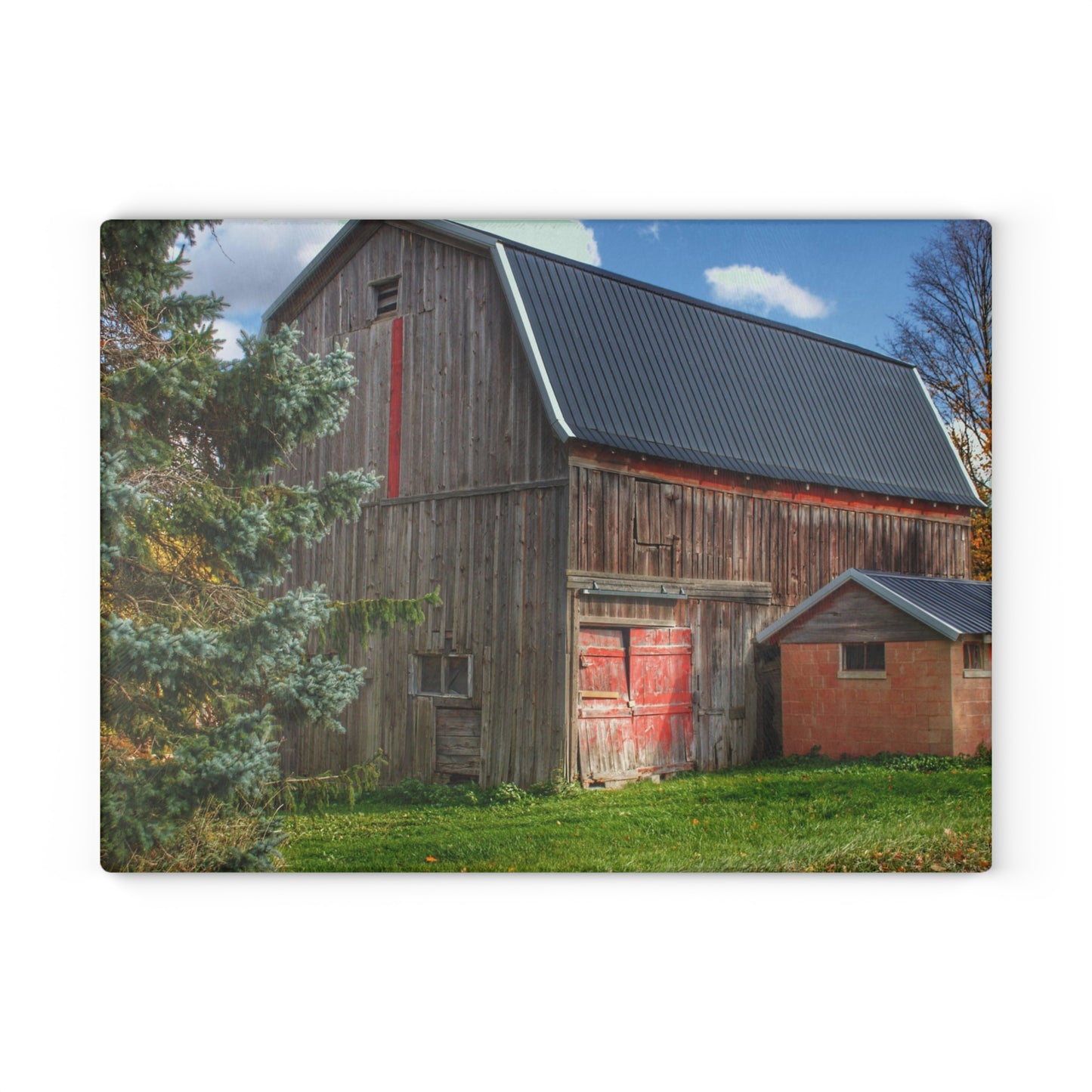 U R There Photography East Leonard Road Red Rustic Farmhouse Tempered-Glass Cutting Board