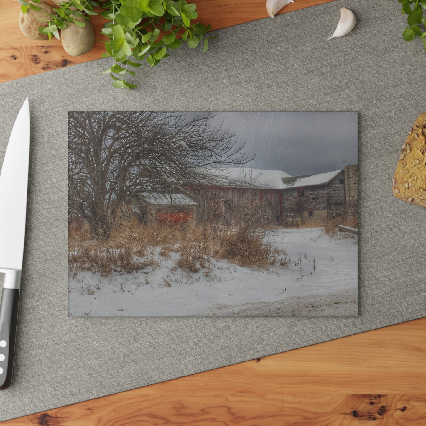 U R There Photography Midwinter Red Rustic Farmhouse Tempered-Glass Cutting Board