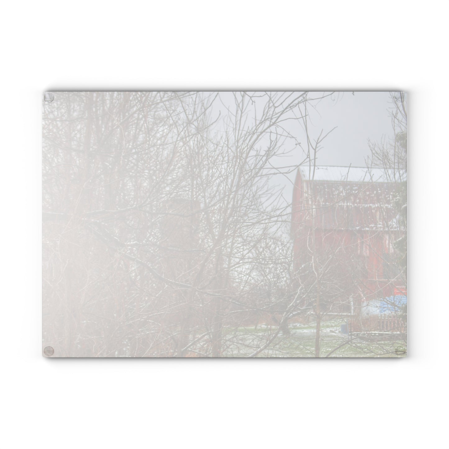 U R There Photography Hough Road Hidden Winter Red I Rustic Farmhouse Tempered-Glass Cutting Board