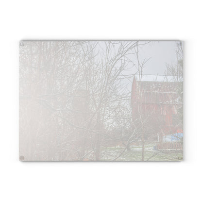 U R There Photography Hough Road Hidden Winter Red I Rustic Farmhouse Tempered-Glass Cutting Board