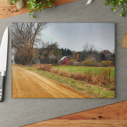 U R There Photography Stone Road Red Rustic Farmhouse Tempered-Glass Cutting Board