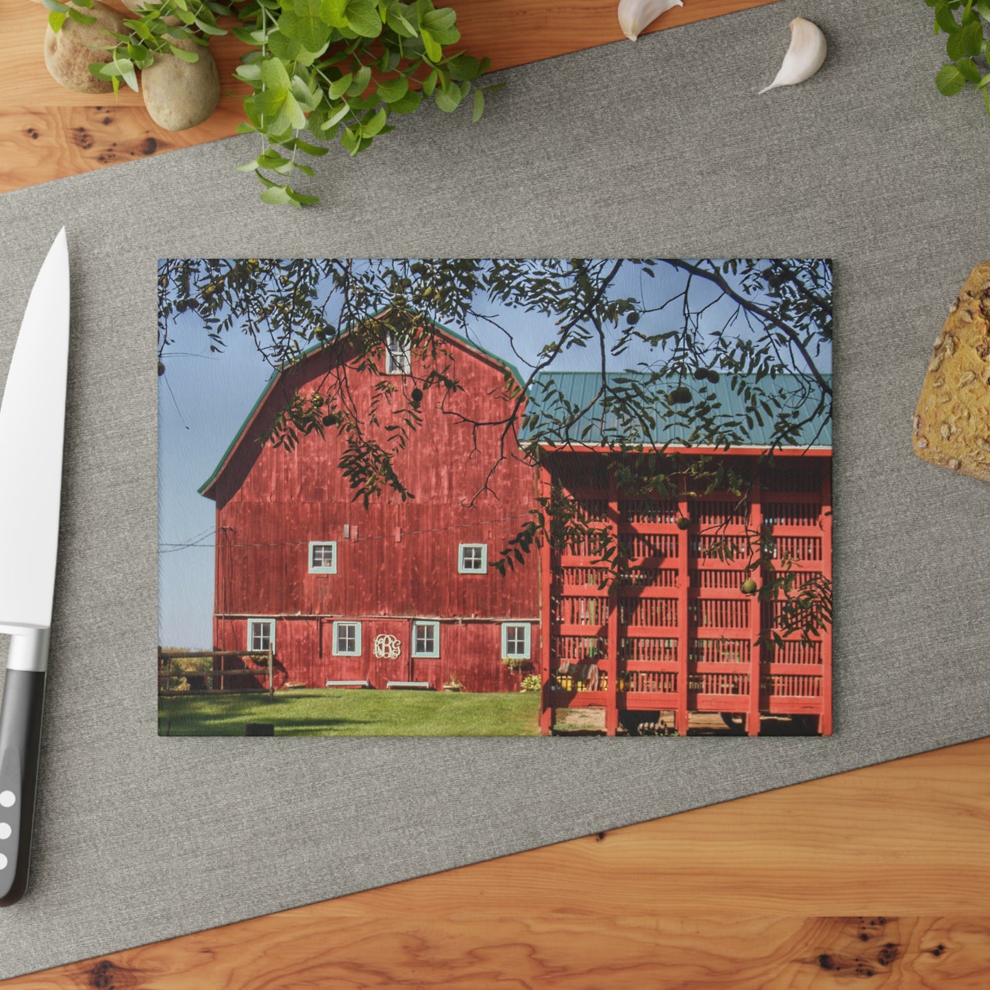 U R There Photography Gardner Road Red I Rustic Farmhouse Tempered-Glass Cutting Board