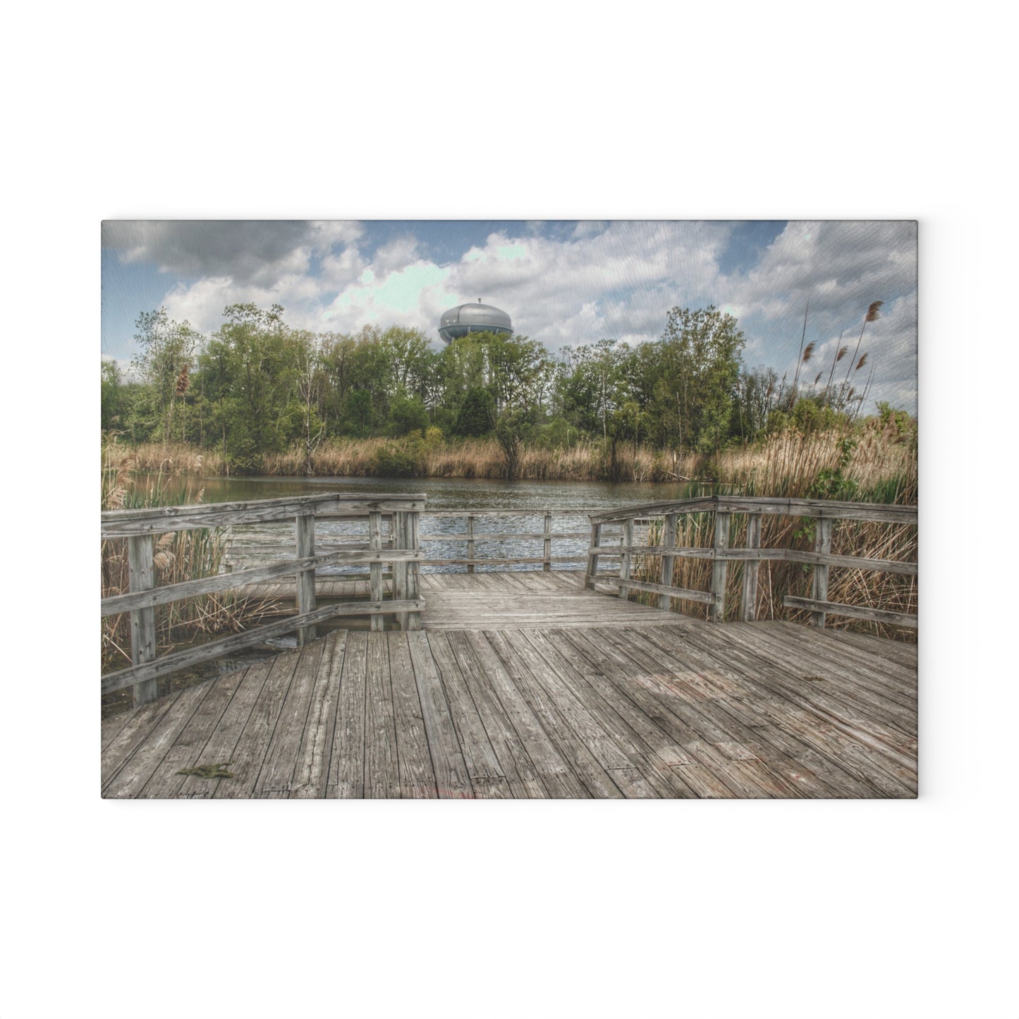 Barn Boutique Rustic Tempered-Glass Cutting Board| Bridge Overlooking Water Tower Park in Lapeer