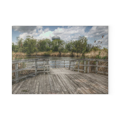 Barn Boutique Rustic Tempered-Glass Cutting Board| Bridge Overlooking Water Tower Park in Lapeer