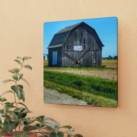 U R There Photography Unionville M-25 USA Grey Rustic Farmhouse Acrylic Analog Wall Clock