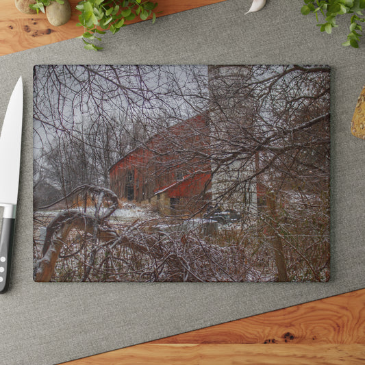 U R There Photography Sandhill Road Hidden Red I Rustic Farmhouse Tempered-Glass Cutting Board