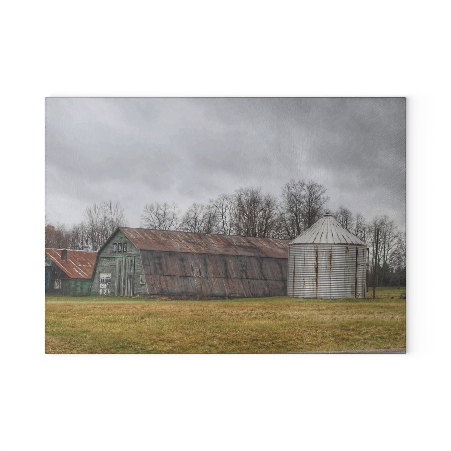 U R There Photography Hough Road Green Quonset I Rustic Farmhouse Tempered-Glass Cutting Board