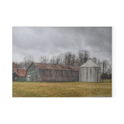 U R There Photography Hough Road Green Quonset I Rustic Farmhouse Tempered-Glass Cutting Board