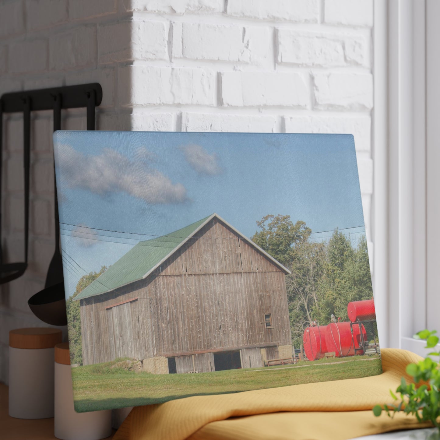 U R There Photography Kingston Road Grey Rustic Farmhouse Tempered-Glass Cutting Board